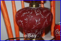 Fenton LG Wright Satin Cranberry Glass Daisy and Fern Electric Table Lamp