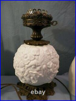 Fenton White Milk Glass Double Ball POPPY Electric Gone With the Wind Table Lamp