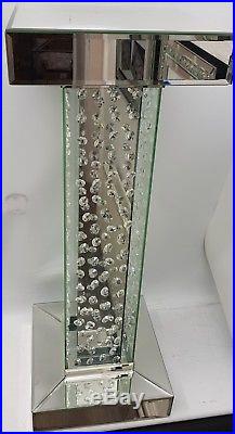 Floating Crystal Silver Mirrored Pillar Pedestal End Table Lamp Table