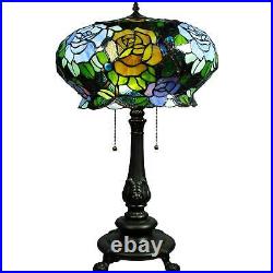 Floral Rose Design Stained Glass Tiffany Style Table Lamp 27in