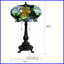 Floral Rose Design Stained Glass Tiffany Style Table Lamp 27in