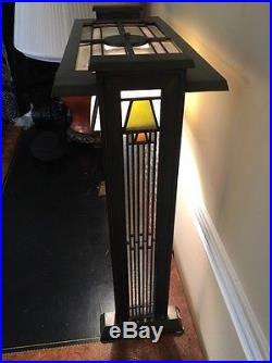 Frank Lloyd Wright Dana House Style Mission Bronze Stained Glass Table Lamp