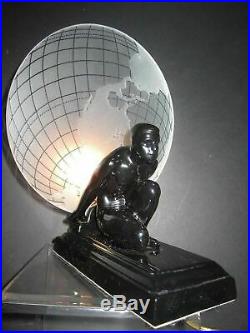 Frankart Sarsaparila art deco Atlas withthe glass earth shade black lamp USA made