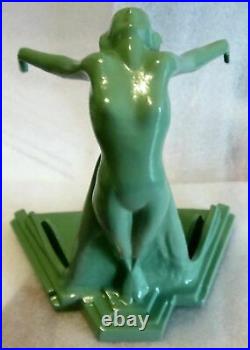 Frankart butterfly nymph art deco table lamp green base with glass templates USA