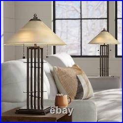 Franklin Iron Works Planes'n' Posts Art Glass Table Lamps Set of 2