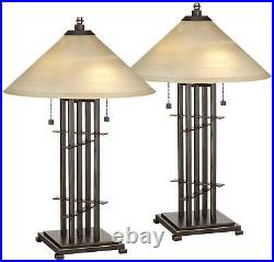 Franklin Iron Works Planes'n' Posts Art Glass Table Lamps Set of 2