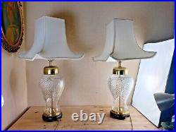 Frederick Cooper Antique Brass and Crystal Glass Ginger Jar Lamps