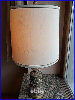 Frederick Cooper Brass Cherub Motif & Glass Table Lamp with 3-Way Switch & Shade