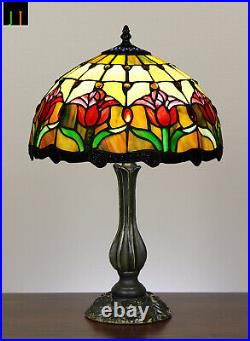 Free Postage JT Tiffany Stained Glass Tulip Style Bedside Table Lamp