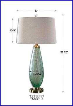 Frosted Sea Green Glass Table Lamp Lenado Brushed Brass Finish Accents 33H