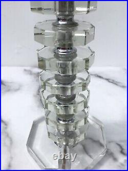 GENUINE ART DECO FACETED CLEAR GLASS TABLE LAMP, EARLY 20thC, FULLY REWIRED