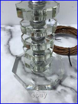 GENUINE ART DECO FACETED CLEAR GLASS TABLE LAMP, EARLY 20thC, FULLY REWIRED