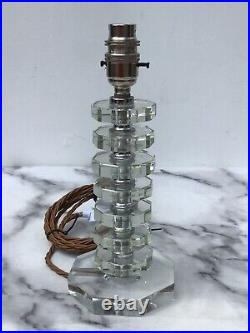 GENUINE ART DECO FACETED CLEAR GLASS TABLE LAMP, EARLY 20thC, FULLY REWIRED