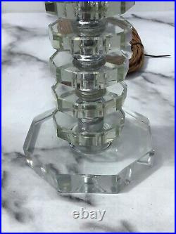 GENUINE ART DECO FACETED CLEAR GLASS TABLE LAMP, EARLY 20thC, FULLY REWIRED