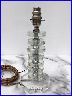 GENUINE ART DECO FACETED CLEAR GLASS TABLE LAMP, EARLY 20thC, FULLY REWIRED