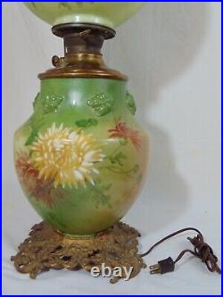 GWTW Green Glass Table Lamp Flowers Mums Flower Gone With The Wind Banquet