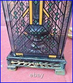 Geometric Arts & Crafts Wright Style Lightbox Accent Table Lamp Brass Base 15x4