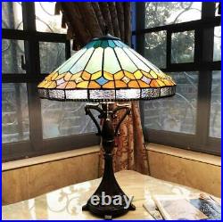 Geometric Pattern 2-Light Tiffany Style Stain Glass Table Accent Lamp 25in Tall