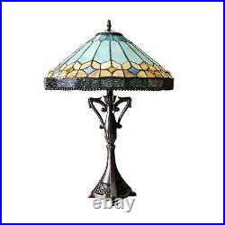 Geometric Pattern 2-Light Tiffany Style Stain Glass Table Accent Lamp 25in Tall