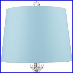 Glam Table Lamps Set of 2 Crystal Glass Blue Hardback Shade for Living Room