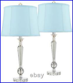 Glam Table Lamps Set of 2 Crystal Glass Blue Softback Shade for Living Room