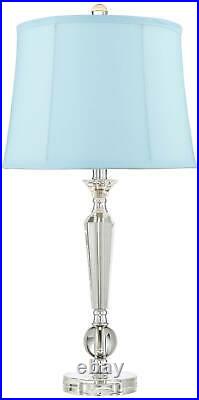 Glam Table Lamps Set of 2 Crystal Glass Blue Softback Shade for Living Room