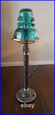 Glass Insulator and Industrial Pipe Table Lamp. Steampunk Lamp
