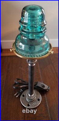 Glass Insulator and Industrial Pipe Table Lamp. Steampunk Lamp