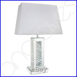 Glass Mirror Floating Crystal Astoria Table Lamp With White Rectangular Shade