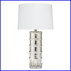 Glass Table Lamp with Contemp Reflections, White and Silver Silver and White