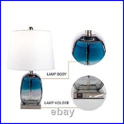 Glass Table Lamps Set Of 2 Blue Bedside Lamps With Usb Port 3way Dimmable Nights