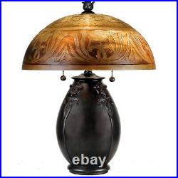 Glenhaven 2 Light Table Lamp Teco Rossa Finish with Etched Glass Table Lamp