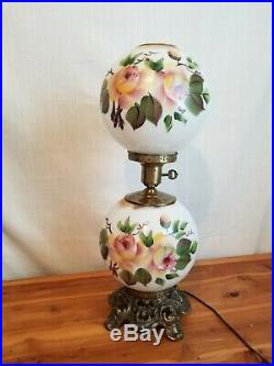 Gone With The Wind Style Electric Parlor Lamp. Hand Painted Milk Glass