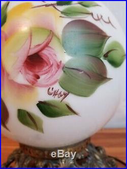 Gone With The Wind Style Electric Parlor Lamp. Hand Painted Milk Glass