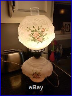 Gone with the wind vintage 3 way Puffy Milk glass hurricane lamp Wild Roses