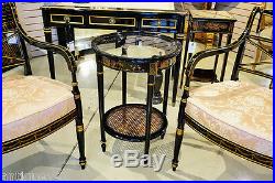 Gorgeous Black Lacquer CHINESE Chinoiserie Glass & Cane Occasional Lamp Table