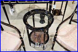 Gorgeous Black Lacquer CHINESE Chinoiserie Glass & Cane Occasional Lamp Table