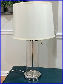 Gorgeous Ralph Lauren Silver Payton Glass Tube Cylinder Designer Table Lamp