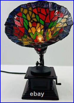 Gramophone Tiffany Style Accent Lamp Stained Glass Shade Works