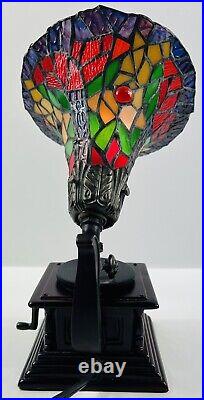 Gramophone Tiffany Style Accent Lamp Stained Glass Shade Works