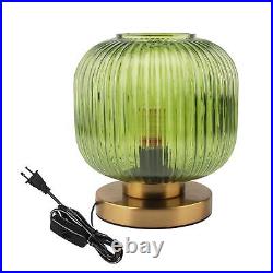 Green Glass Table lamp mid Century Modern Table lamp Ribbed Glass Shade Gold