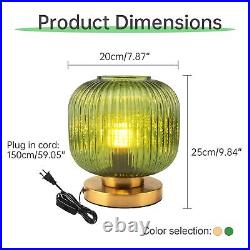 Green Glass Table lamp mid Century Modern Table lamp Ribbed Glass Shade Gold