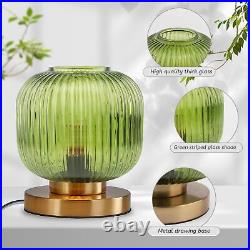 Green Glass Table lamp mid Century Modern Table lamp Ribbed Glass Shade Gold