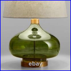 Green Glass Teardrop Table Lamp Base Mouth-Blown Handcrafted Mid-Century Modern