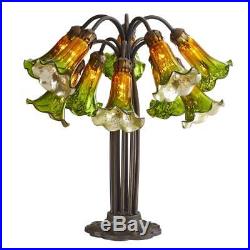 Green and Amber Mercury Glass 21-inch high 10 Lily Downlight Table Lamp