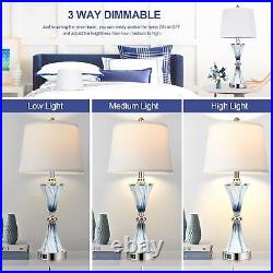 Hamucd Blue Glass Table Lamps with 2 USB ports and 2 LED Bulbs Set of 2