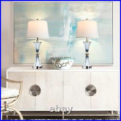 Hamucd Blue Glass Table Lamps with 2 USB ports and 2 LED Bulbs Set of 2