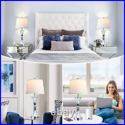 Hamucd Blue Glass Table Lamps with 2 USB ports and 2 LED Bulbs Set of 2