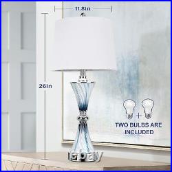 Hamucd Blue Glass Table Lamps with 2 USB ports and 2 LED Bulbs Set of 2