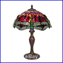 Handcrafted Tiffany Style Stained Glass Dragonfly Table Lamp